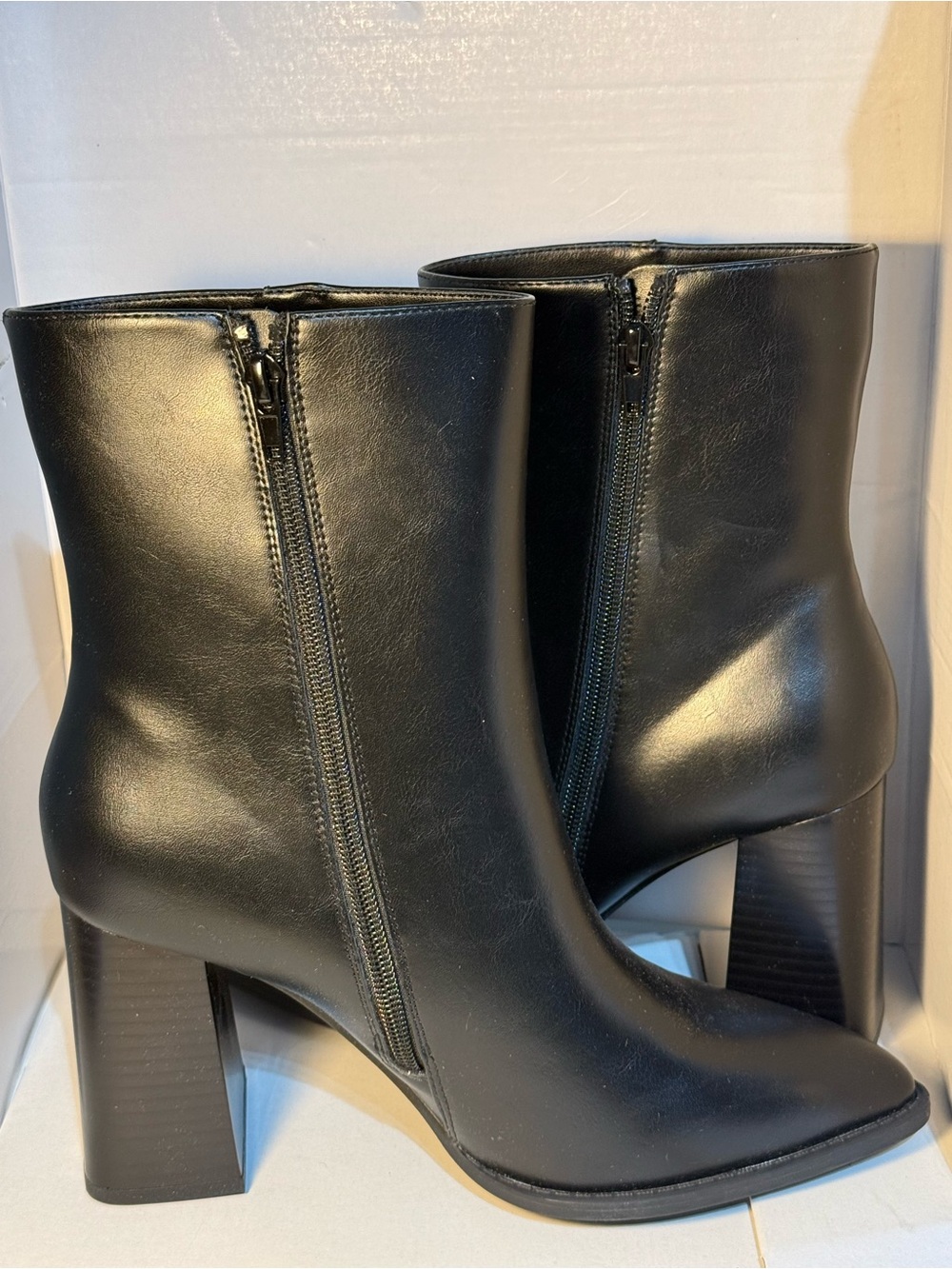 Women's Worthington Plaza Pointed Toe Stacked Heel Booties - Black - 9M new